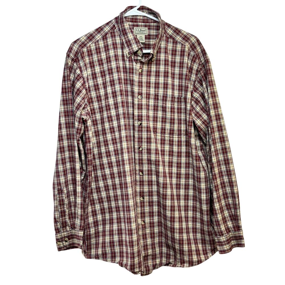 LL Bean Button Down Oxford Shirt Men's Large Tall Plaid Cotton Red Multicolor